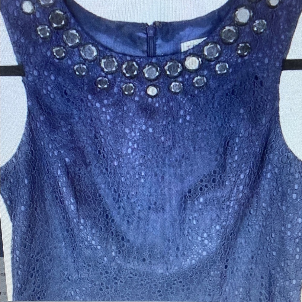 Trina Turk Sheath Dress High Neck Jeweled Navy Blue Size 4